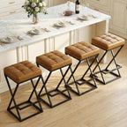 26 Inch Counter Height Bar Stools Set of 2, Backless Bar Stools for Kitchen Island, Faux Leather Upholstered Seat Modern Counter Stools with X-Frame Metal Legs and Footrest Walnut Brown