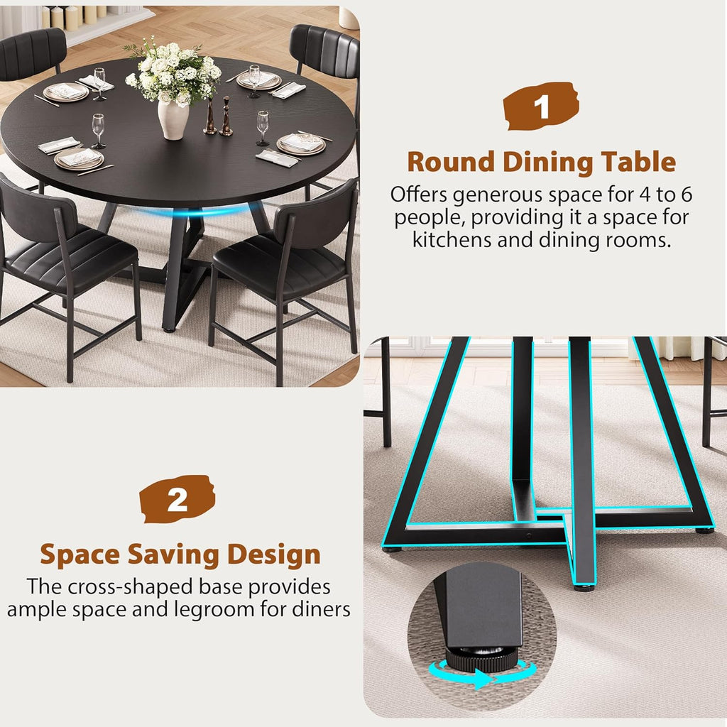 Jocoevol Round Dining Table Kitchen Dining Room Circle Dinner Pedestal Table for 4, Space Saving Wood Kitchen & Dining Room Furniture (Black)