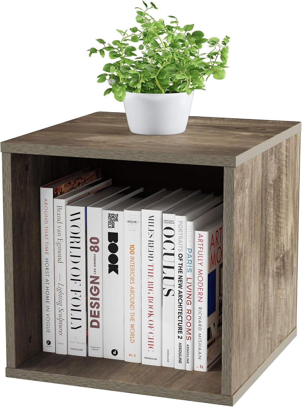 Lavish Home Cube Storage Organizer – Modular Stackable Bookshelf, Customizable Cube Shelf Bookcase, Nightstand or End Table for Living Room, Bedroom, Dorm (Gray Woodgrain)