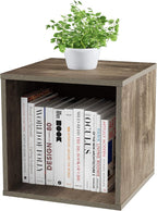 Lavish Home Cube Storage Organizer – Modular Stackable Bookshelf, Customizable Cube Shelf Bookcase, Nightstand or End Table for Living Room, Bedroom, Dorm (Gray Woodgrain)