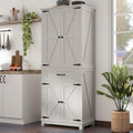 DWVO 72" Tall Farmhouse Pantry Cabinet, Kitchen Storage Pantry with Barn Doors & Drawer, Versatile Organizer with Adjustable Shelves, Rustic Cupboard for Dining Room, Living Room, White Oak