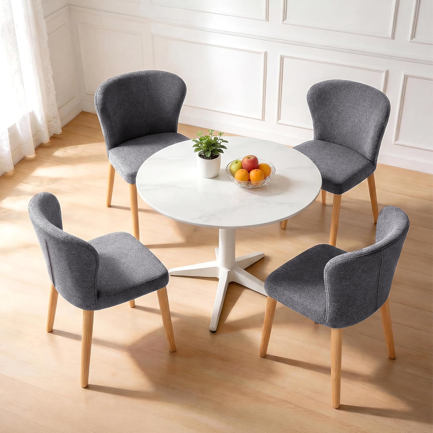 Dining Chairs Set of 4, Mid Century Modern Fabric Upholstered Dining Room Chairs, Kitchen Chairs for Dining Room, Kitchen, Apartment, Gray