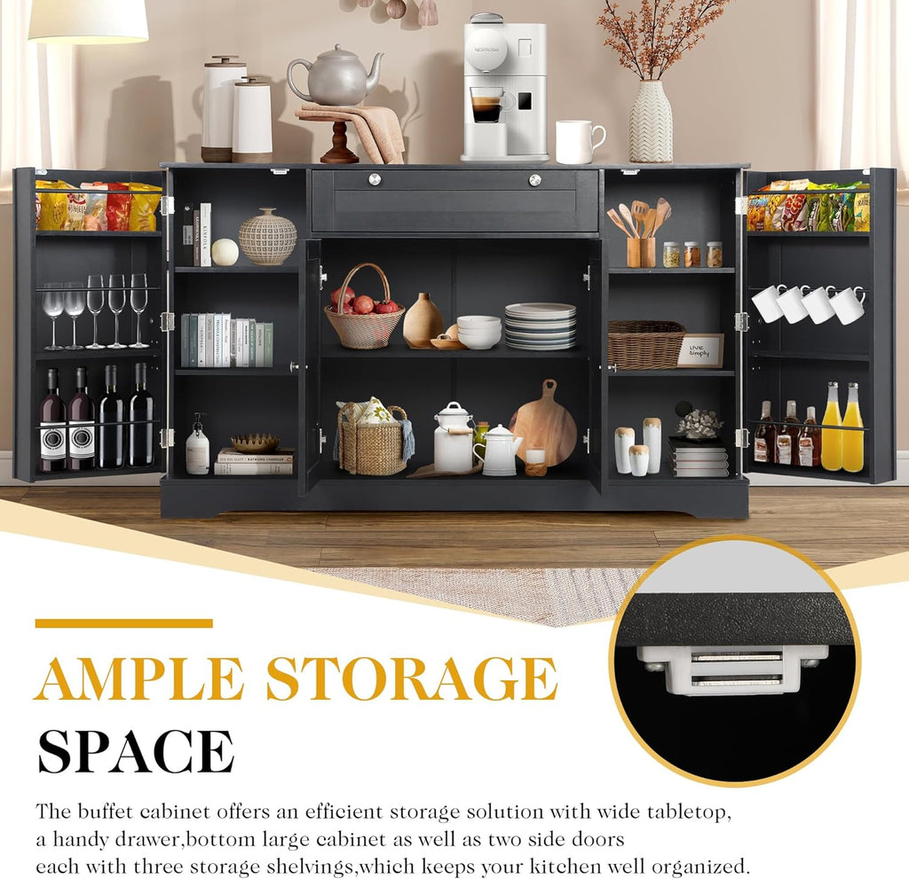 MAGIC UNION 54" Modern Buffet Cabinet with Storage, Wood Sideboard Cabinets with Drawer, Coffee Bar Cabinet with Doors and Adjustable Shelves, Kitchen Pantry Storage Cabinets for Living Room (Black)