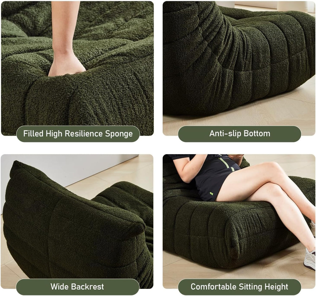 Bean Bag Chair, Fireside Chair Bean Bag Sofa Large Bean Bag Chair for Adults, Bean Bag Chairs for Teens with High Density Comfortable Foam, Memory Foam Lazy Sofa for Living Room, Bedroom (Green)