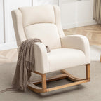 HCHAIRH Rocking Chair Nursery, Nursing Rocking Chairs for Mom Nursery, Comfy Wingback Glider Rocking Armchair with Foot Rest and Side Pocket for Nursery Living Room Bedroom, Beige