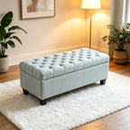50.25" Storage Ottoman Bench with Safety Hinges for Kids Room: Slow-Close Lid Prevents Pinched Fingers - Baby Blue Footrest Stool for Bedroom, Living Room, Entryway, Hallway - Holds 8x Slower