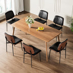 REONEY Dining Chairs Set of 2, Mid-Century Modern Upholstered PU Leather Chairs with Walnut Bentwood Back and Metal Legs Adjustable Feet for Kitchen, Black Shell Strips