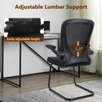 CLATINA Office Guest Chair no Wheels with Lumbar Support and Flip-up Armrest Mid Back Mesh Space Air Grid Series Sled Base for Reception Conference Room Black Set of 8