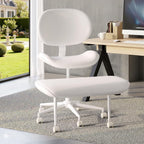 Cross Legged Office Chair with Wheels for ADHD, Ergonomic 360° Swivel Height-Adjustable Meditation Chair for Yoga, Wide Kneeling Chair with Strong Lumbar Support, PU Leather, Off White