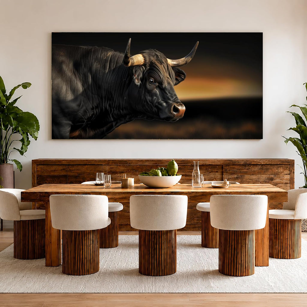 JILLICK Black Bull Sunset Canvas Wall Art, Horizontal Western Wildlife Decor for Living Room Office Bedroom 46x23 Inch, for Living Room Wall Art Decor