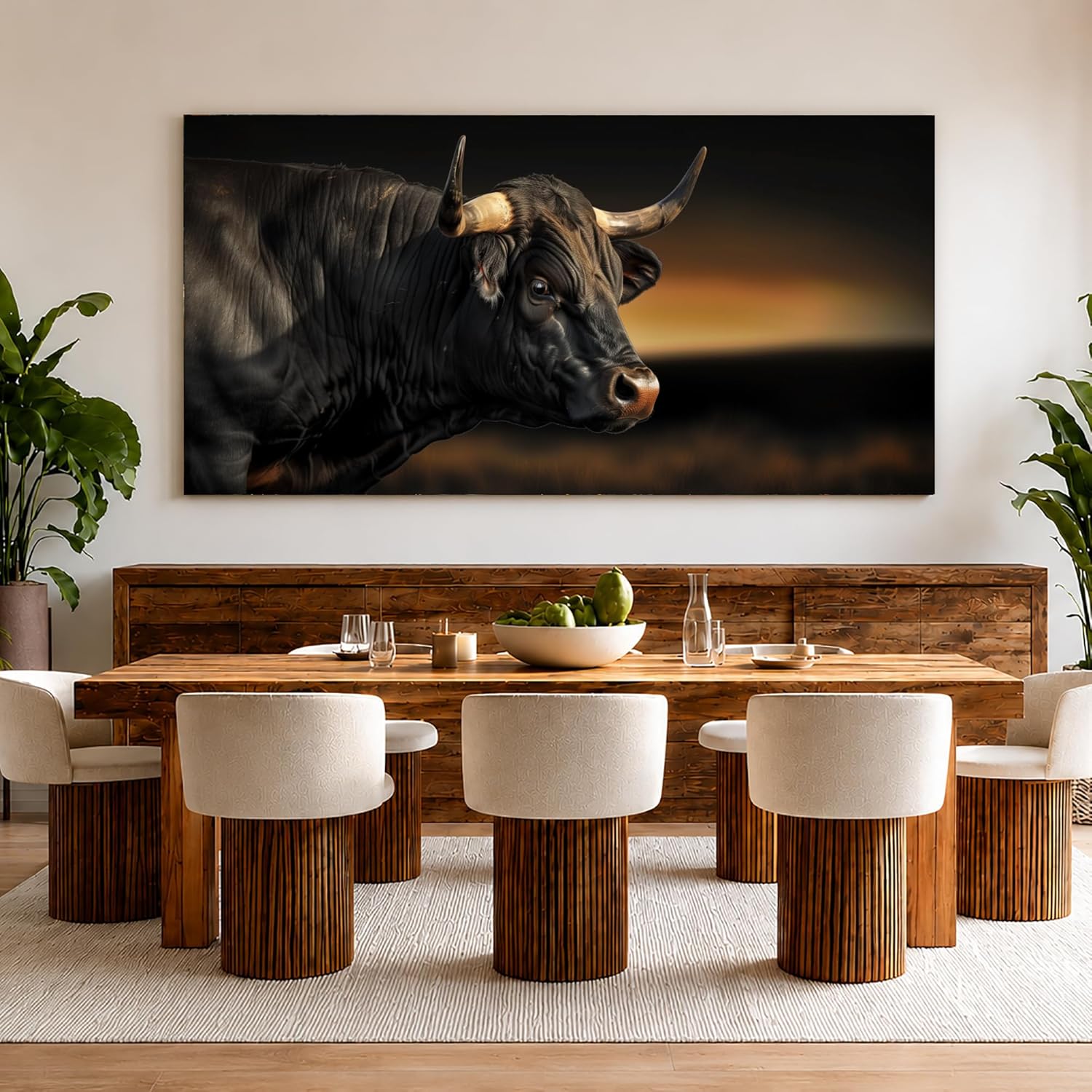 JILLICK Black Bull Sunset Canvas Wall Art, Horizontal Western Wildlife Decor for Living Room Office Bedroom 46x23 Inch, for Living Room Wall Art Decor