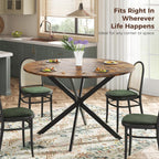 Unovivy 47 Inch Round Dining Table for 4,Space Saving Circle Dining Table with Pedestal Metal Frame,Farmhouse Wood Round Kitchen Table for Living & Dining Room,Rustic Brown