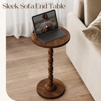 Small Round Side Table - End Tables for Living Room, Vintage Accent Drink Table for Small Spaces, Bedroom, Corner, Solid Wood Couch Side Tables with Wooden Pedestal, Modern Nightstand, Walnut
