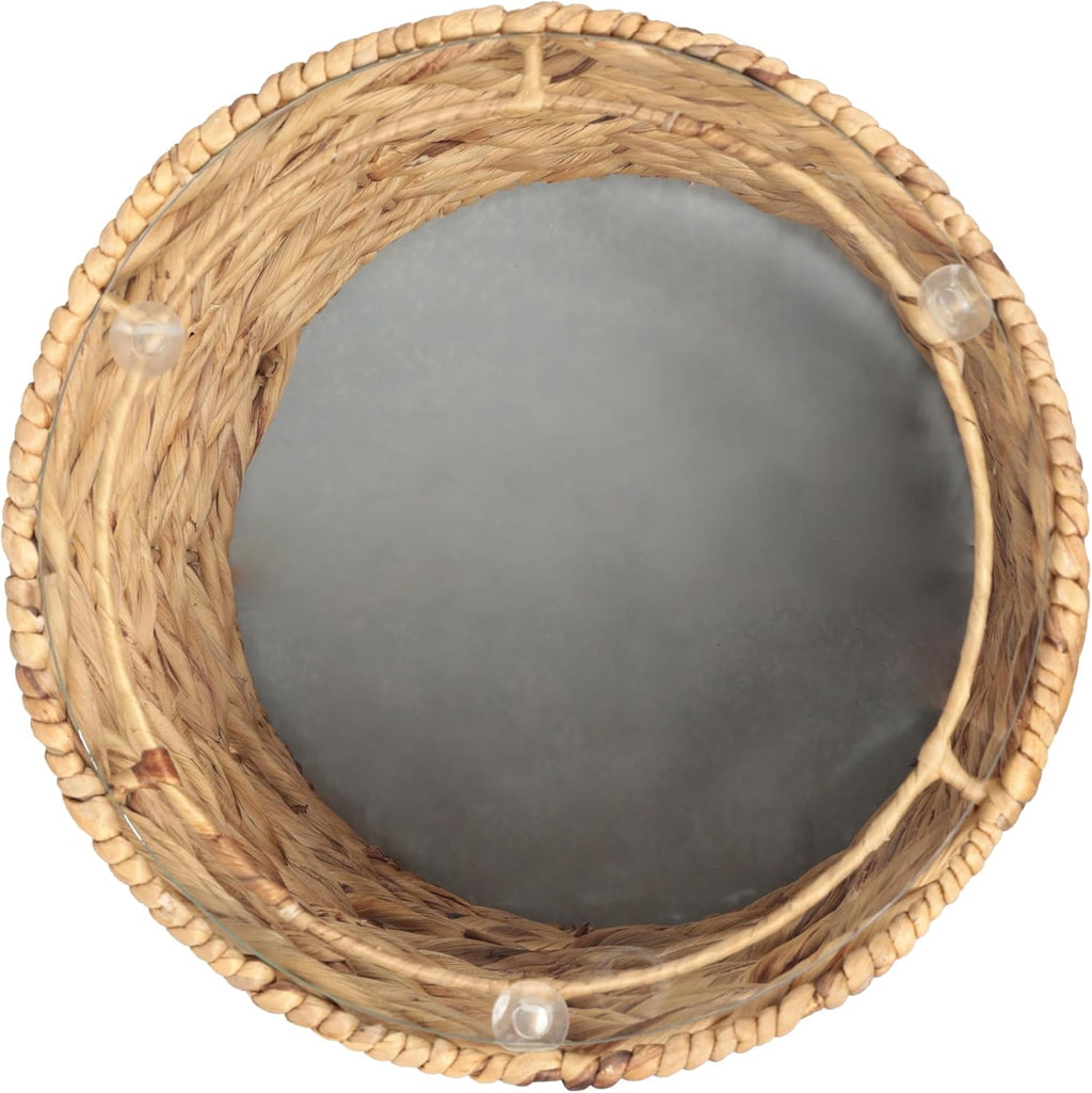 JONATHAN Y Malaya 16" Water Hyacinth Round End Table with Glass Top, Handwoven Wicker Accent Side Table for Living Room, Bohemian Nightstand for Small Spaces, Fully Assembled, Natural TBL2508A
