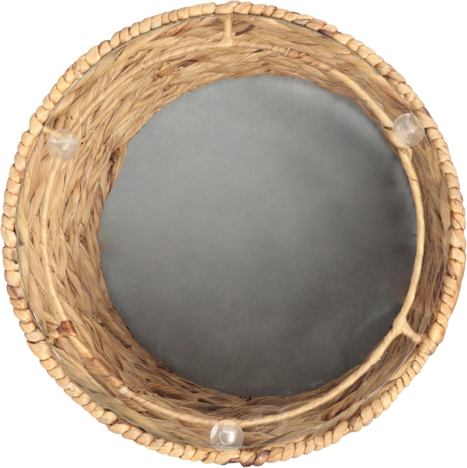 JONATHAN Y Malaya 16" Water Hyacinth Round End Table with Glass Top, Handwoven Wicker Accent Side Table for Living Room, Bohemian Nightstand for Small Spaces, Fully Assembled, Natural TBL2508A