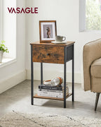 VASAGLE Nightstand, Side Table with Fabric Drawer, 24-Inch Tall End Table with Storage Shelf, Bedroom, Rustic Brown and Black ULGS021B01