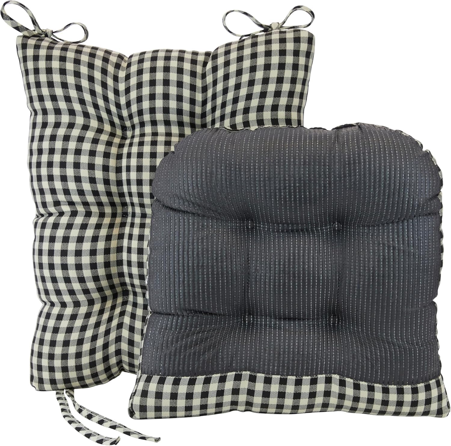 Klear Vu The Gripper Non-Slip Rocking Chair Cushion Set with Thick Padding, Includes Seat Pad & Back Pillow with Ties for Indoor Living Room Rocker, 17x17 Inches, 2 Piece Set, Gingham Black