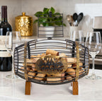 ZOOFOX Wine Cork Holder with Wood Stand, Rustic Metal Cork Container for Display and Storage, Decorative Vino Cork Barrel for Kitchen, Great Gift Idea for Wine Lover, No Assembly Required