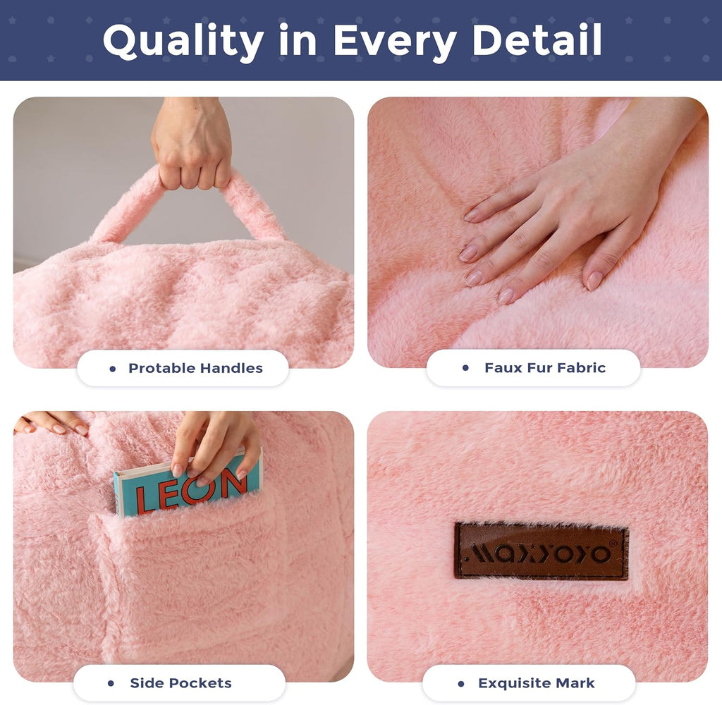 MAXYOYO Bean Bag Chair, Soft Bean Bag Sofa with Supportive Foam Filling | Plush Bean Bag Sofa with Supportive Foam Filling, Floor Sofa Seat with Side Pocket and Washable Cover, Pink, 3FT