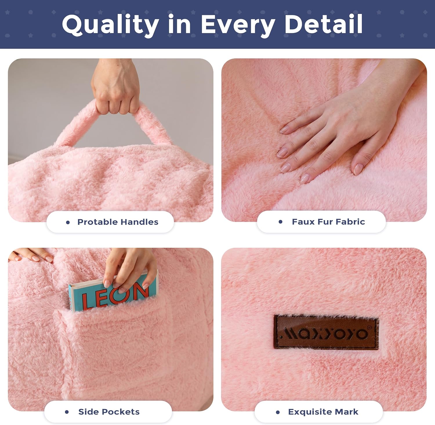 MAXYOYO Bean Bag Chair, Soft Bean Bag Sofa with Supportive Foam Filling | Plush Bean Bag Sofa with Supportive Foam Filling, Floor Sofa Seat with Side Pocket and Washable Cover, Pink, 3FT