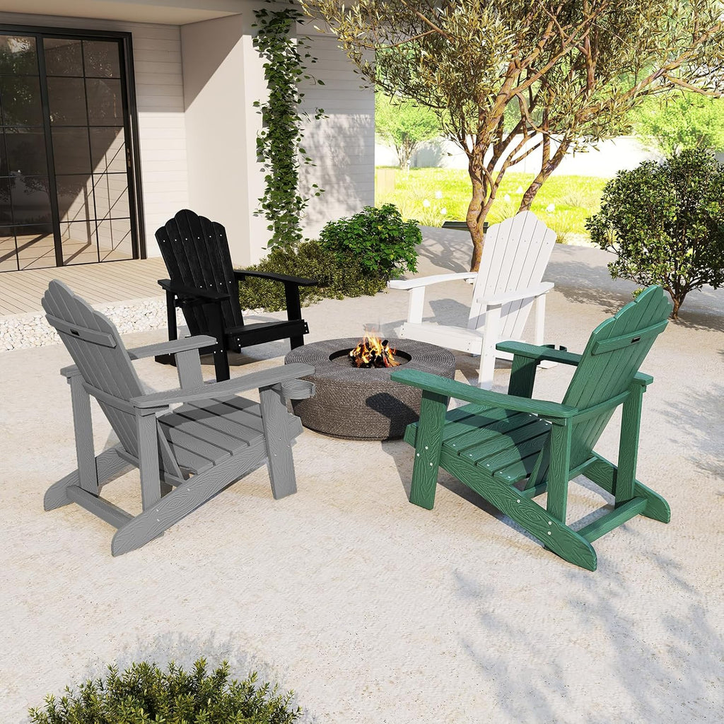 ORALNER Outdoor Adirondack Chair with Cup Holder, Plastic Resin Outdoor Deck Chair, 380 LBS Capacity, for Patio, Backyard, Porch, Balcony, Poolside, Garden, Lawn, Firepit (4, Gray)