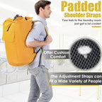 Backpack Laundry Bag, 115L Heavy Duty Extra Large College Laundry Backpack, Dirty Clothes Bag with Shoulder Straps, Laundry Hamper Bag with Drawstring Closure for College Dorm, Apartment Gold