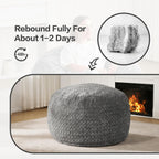 Hobestluk Bean Bag Chair Large Washable Soft Living Room Adult 3Ft Grey | No Assembly Required Memory Foam Filling Machine Washable Cover Bedroom Dorm Reading Gaming Fluffy Plush Faux Fur Fabric