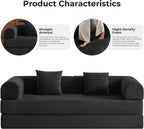 79" 5-in-1 Convertible Sofa Bed No Assembly, Boneless Couch Bed with High Density Foam, Foldable Sleeper Sofa, Corduroy Modular Couch for Apartment, Studio, Dorm Room, Small Space, Black