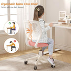 JPBSTO Armless Desk Chair, Height Adjustable Swivel Office Rolling Task Chairs with Soft Mesh Padded Cushion, Ergonomic Small Study Computer Chair for Girls Boys Teens, Pink