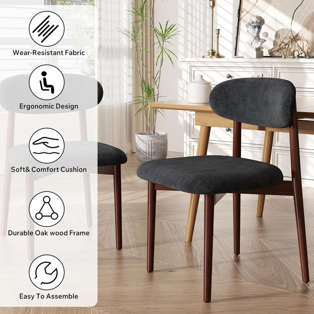 Wooden Dining Chair Set of 4, Modern Dining Chairs with with Curved Back, Fabric Upholstered Kitchen Room Chairs with Adjustable Legs for Farmhouse Dining Living Room,Dark Grey