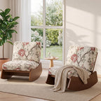 Mid-Century Modern Chenille Rocking Chair, Pattern White | Soft chenille upholstery | Sturdy solid wood base | Set of 1 | For nursery, living room, & bedroom