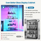 Dystler Display Cabinet with Glass Doors, 70" Tall Clear Curio Cabinet with RGB LED Lights for Collectibles, Figures, Lighted 6-Tier Glass Display Case for Living Room, Black