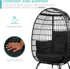 Best Choice Products Wicker Egg Chair, Oversized Indoor Outdoor Lounger for Patio, Backyard, Living Room w/ 4 Cushions, Steel Frame, 440lb Capacity - Black/Black