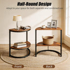 TooCust Half Round End Table for Living Room, 9.8" D x 19.7" W x 24" H, 2-Tier Small Half Circle Table with Storage Shelf, Half Moon Table with Metal Frame, Round Coffee Table for Couch, Bedroom