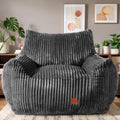 Giant Bean Bag Chair, Oversized Bean Bag Couch for Adults, Fluffy Corduroy BeanBag with Armrests for Living Room, Bedroom, Dorm Vacuum-Compressed for Easy Gifting, 48h to Expand, Dark Gray