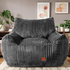 Giant Bean Bag Chair, Oversized Bean Bag Couch for Adults, Fluffy Corduroy BeanBag with Armrests for Living Room, Bedroom, Dorm Vacuum-Compressed for Easy Gifting, 48h to Expand, Dark Gray