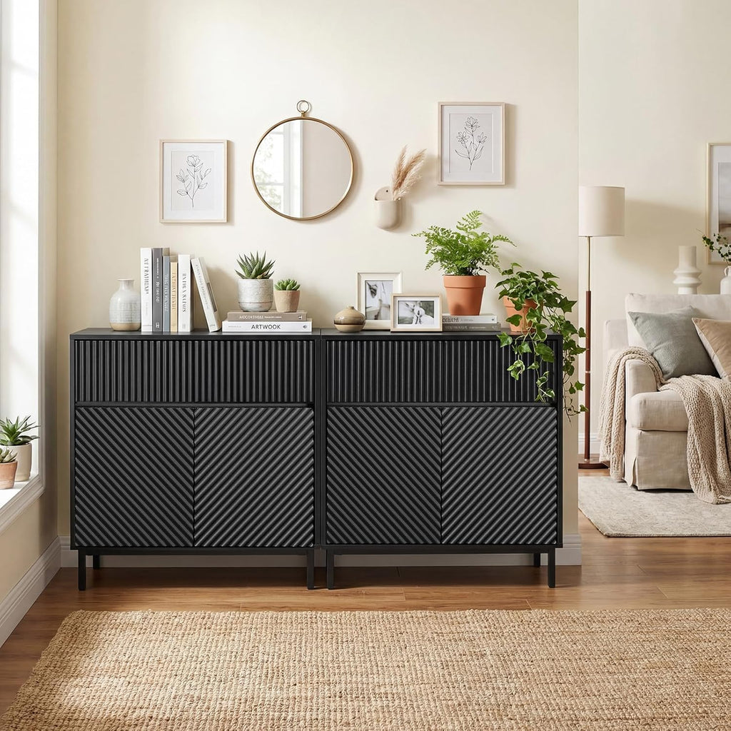 Giantex Buffet Cabinet with Storage, 32" Wide Coffee Bar Console Table with 2 Doors and 1 Drawer, Sideboard Credenza, Modern Fluted Storage Cabinet for Kitchen, Dining Room, Living Room (1)