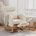 GarveeHome Rocking Chair, Nursery Glider Chair with Footrest, White | Modern Teddy Fleece Rocking Chair with Side Pocket and Pillow, Rocker Chair for Living Room Bedroom Nursing Room