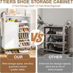 DreamDashio Shoe Cabinet with Adjustable Shelves & Doors, 7-Tier Farmhouse Shoe Storage Cabinet with Golden Metal Legs, 47.2'' Tall Shoes Rack Organizer Cabinet with Open Storage for Entryway, Hallway