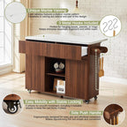 weselon 47" Mobile Kitchen Island with Storage & Drop Leaf, Rolling Kitchen Cart on Wheels with 2 Drawers, Adjustable Shelves, Towel Rack & Hooks, Faux Marble Top Island Table for Kitchen (Walnut)