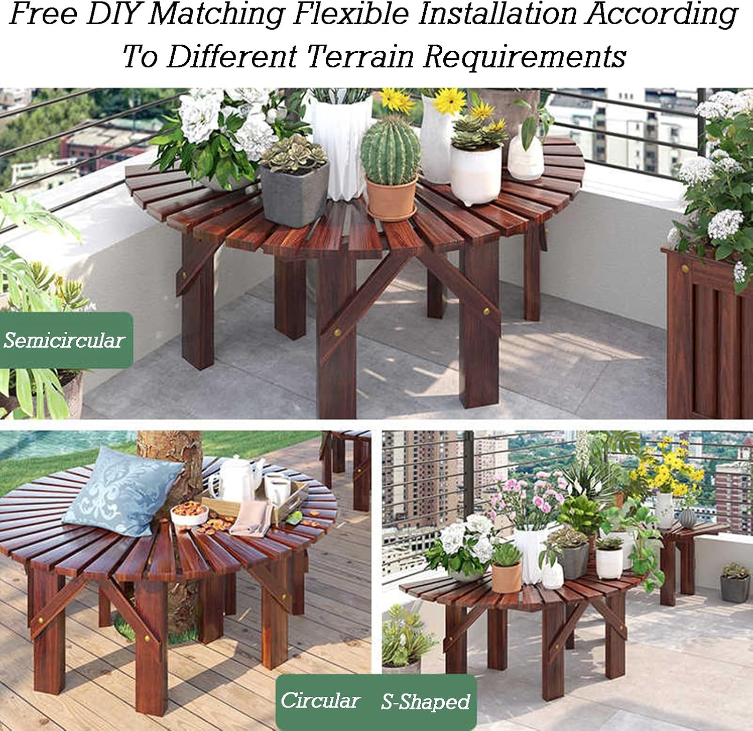 Wooden Semicircular Tree Seat,Tree Bench Wrap Around Tree Bench,for Garden,Lawn,Patio,Backyard