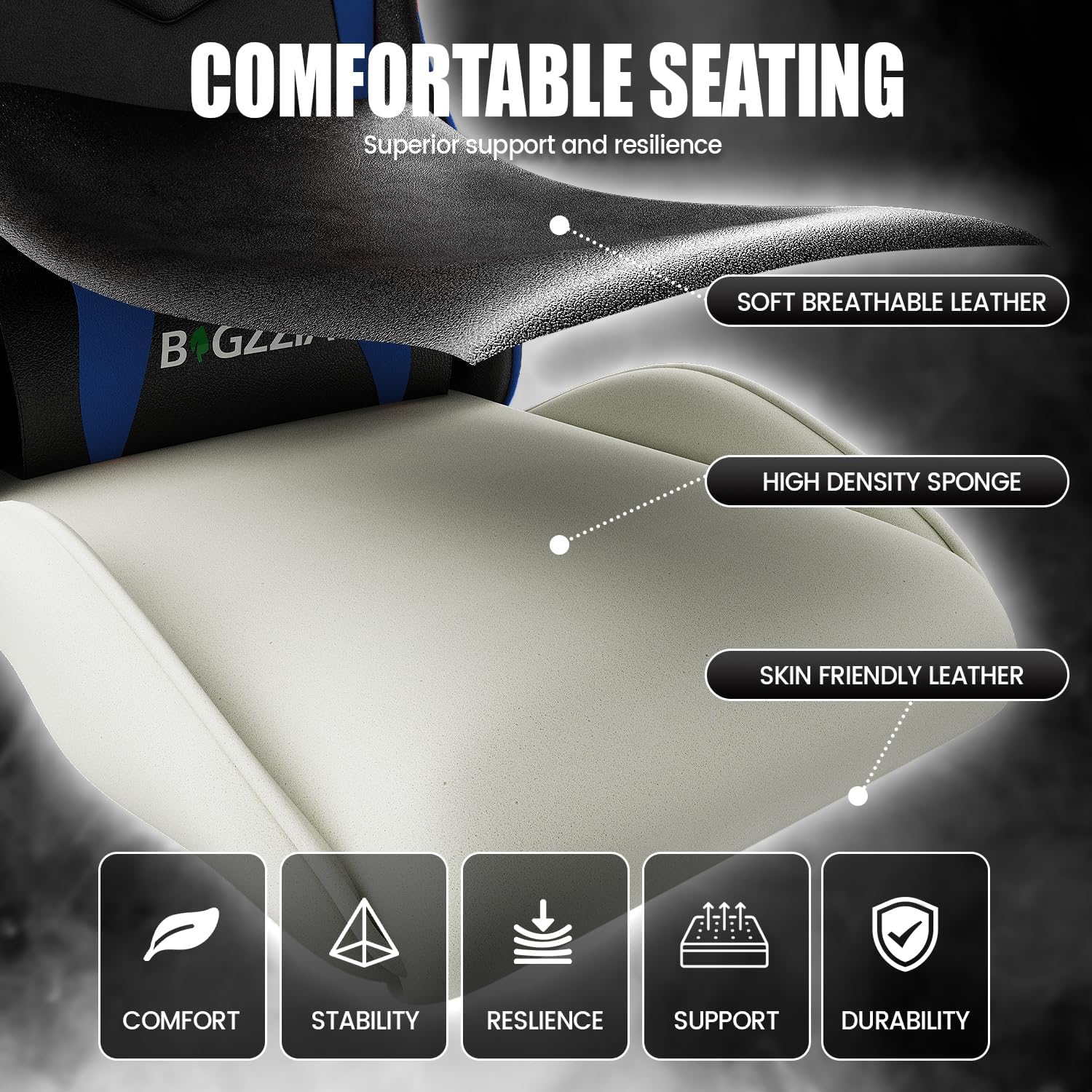 Bigzzia Gaming Chair, Computer Game Chair with Lumbar Support, Comfortable Video Game Chairs for Adults Kids, Racing Style Gamer Chair with 360°-Swivel Seat and Headrest（Blue）