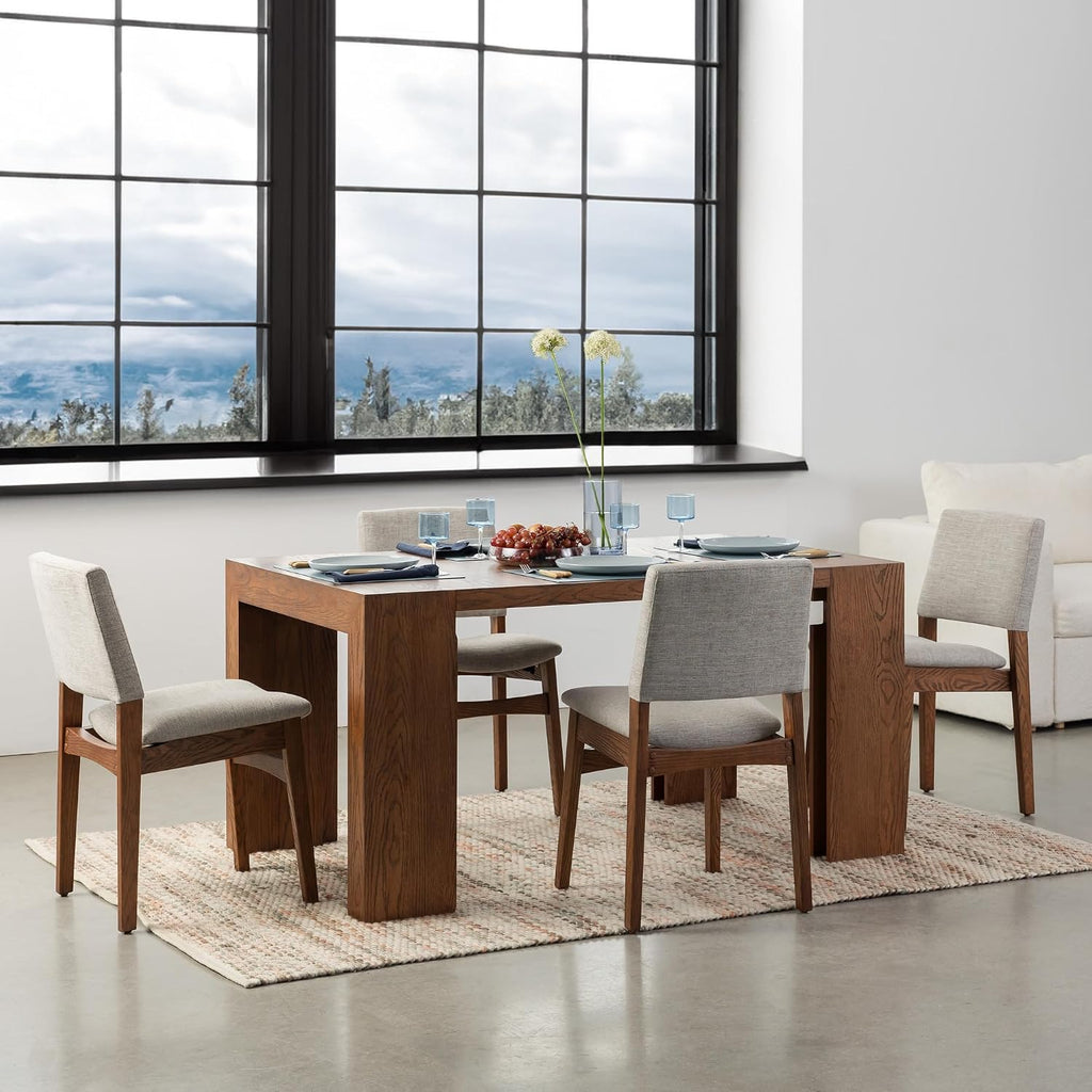 Transformer Table - Solid Wood Dining Chairs, Stackable Modern Wooden Dining Chair with Ergonomic Back, Brown (Set of 2)