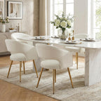 Velvet Dining Chairs Set of 4, Upholstered Dining Room Chairs with Gold Metal Legs, Modern Accent Kitchen Chairs with Curved Backrest for Living Room, Beige