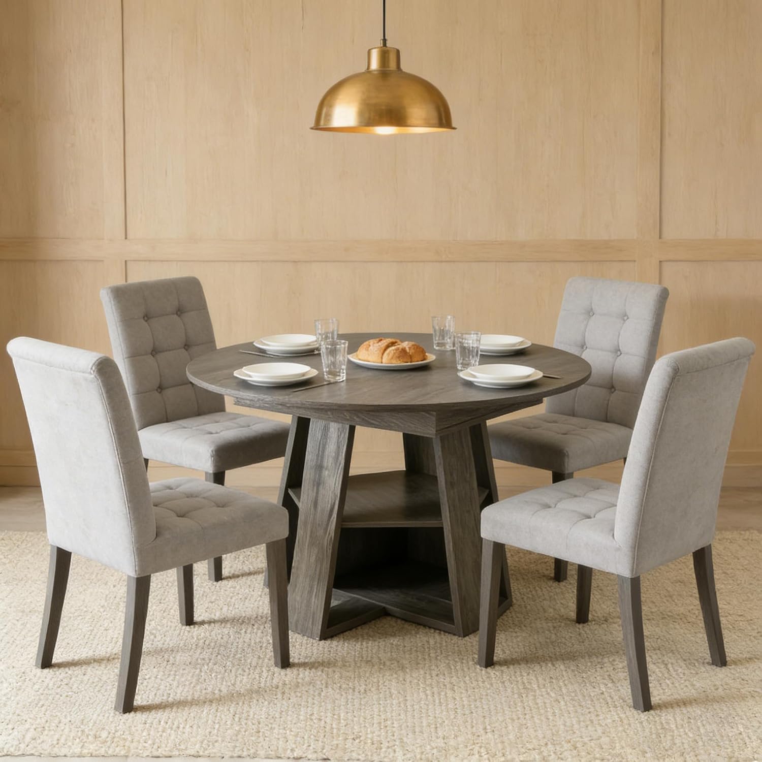 PVWIIK 43.3in-59in Extendable Round Dining Table for 4-8,Modern Kitchen Oval Dining Table with Removable Leaves Space Saving,Wood Base with Storage Shelf for Kitchen Living Room,Antique Natural