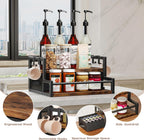 Homeiju Coffee Syrup Organizer Rack, 2-Tier Coffee Bar Accessories, Bottle Holder Stand with K Cup Storage Drawer for Coffee bar, Wine Rack, Storage Shelves for Syrup. (Rustic Brown)