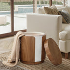 LuxenHome Modern End Table with Storage, 18.5” Wood Round Side Table with Ash Veneer, Nightstand Bedside Tables for Bedroom, Sofa Accent Tables for Living Room, Entryway, Office, Couch