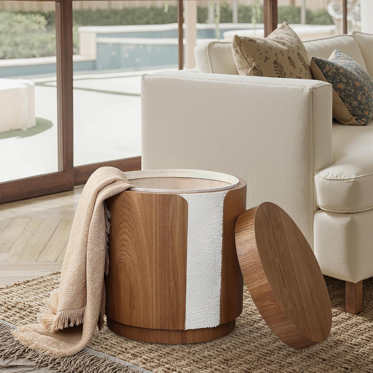 LuxenHome Modern End Table with Storage, 18.5” Wood Round Side Table with Ash Veneer, Nightstand Bedside Tables for Bedroom, Sofa Accent Tables for Living Room, Entryway, Office, Couch