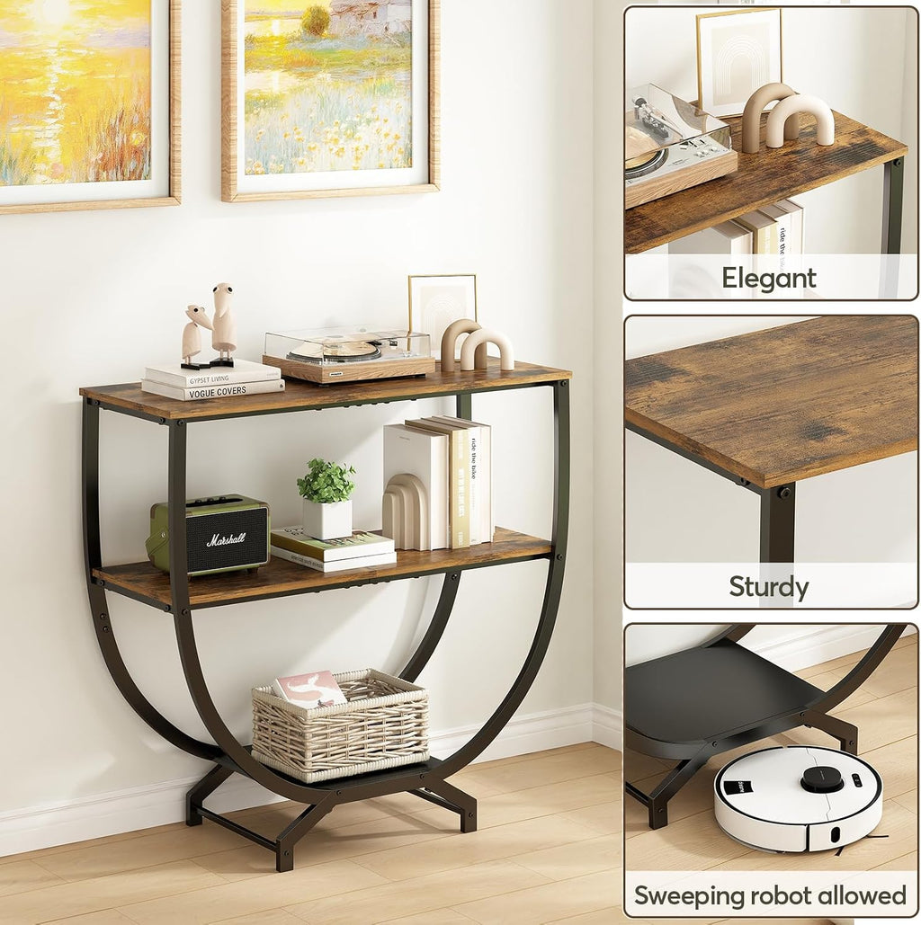 GILLAS 3 Tier Console Tables, 30" Height Entryway Table, Sofa Table Behind Couch, Industrial Entryway Furniture TV Stand with Storage for Living Room, Easy No-Extra-Tools Assembly, Rustic Brown