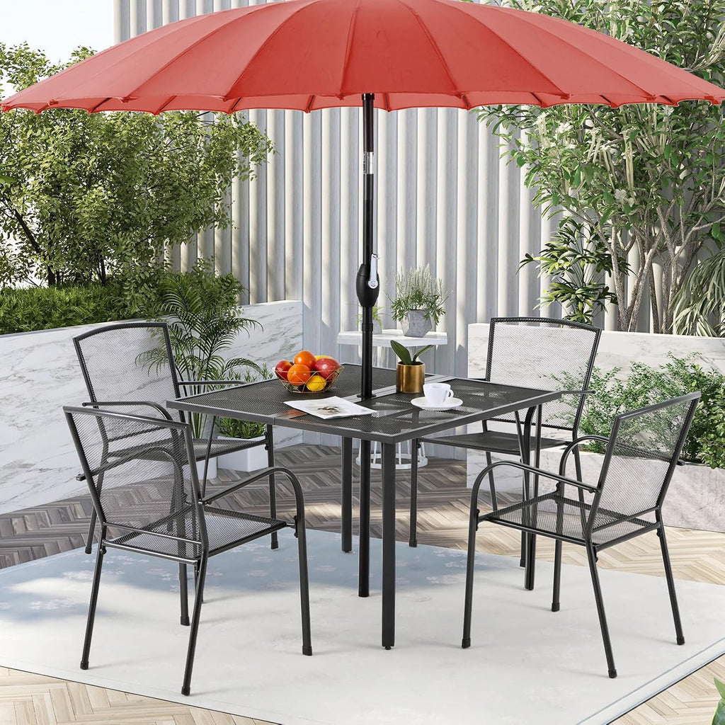 AECOJOY 39.4" Outdoor Patio Dining Table for 4, Square Metal Patio Table with 1.6" Umbrella Hole, All-Weather Resistant Outdoor Furniture Tables for Patio, Backyard, Garden, Poolside (Dark Grey)